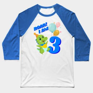 3rd Birthday Child Kid Dino Dinosaur ROAR Baseball T-Shirt